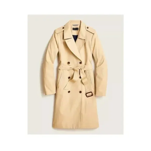 J Crew 2018 Icon Trench Coat Belted Tan Khaki Double Breasted H5852 Size 2